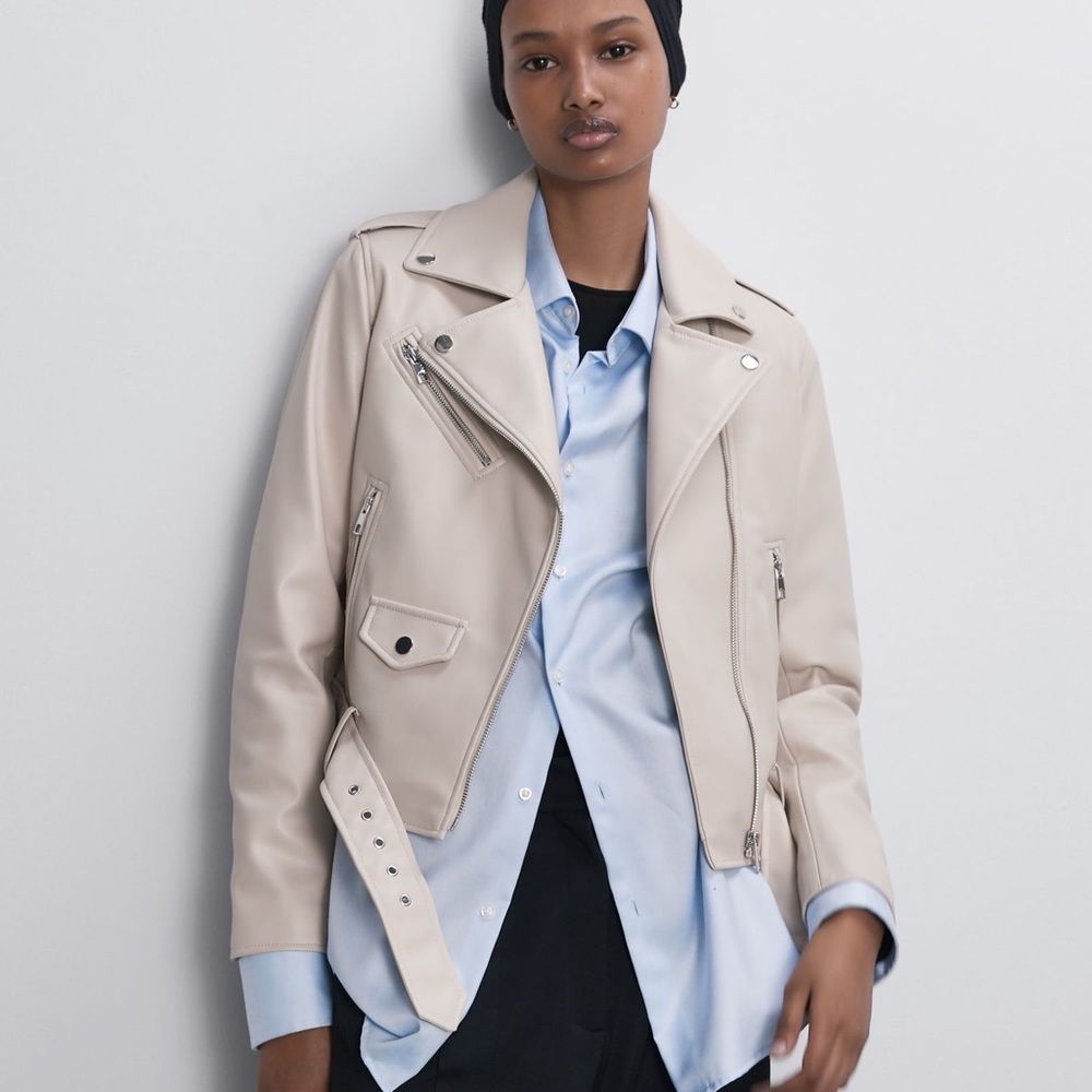 NWOT Zara Faux leather biker jacket - Ivory - SIze XS